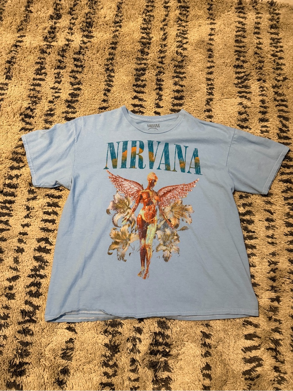 NIRVANA Baby Blue Tee with Smiley Face Print
